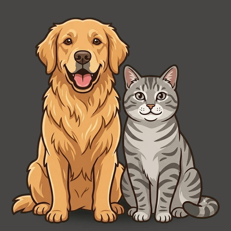Illustration of a happy dog and cat sitting together